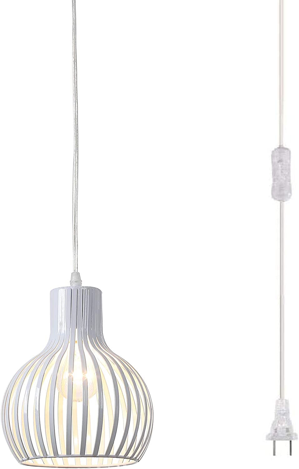 Riomasee Industrial Wire Cage Plug in Pendant Lighting Metal Hanging Light Fixture with 14.27 Ft Hanging Cord and On/Off Switch (Gold)