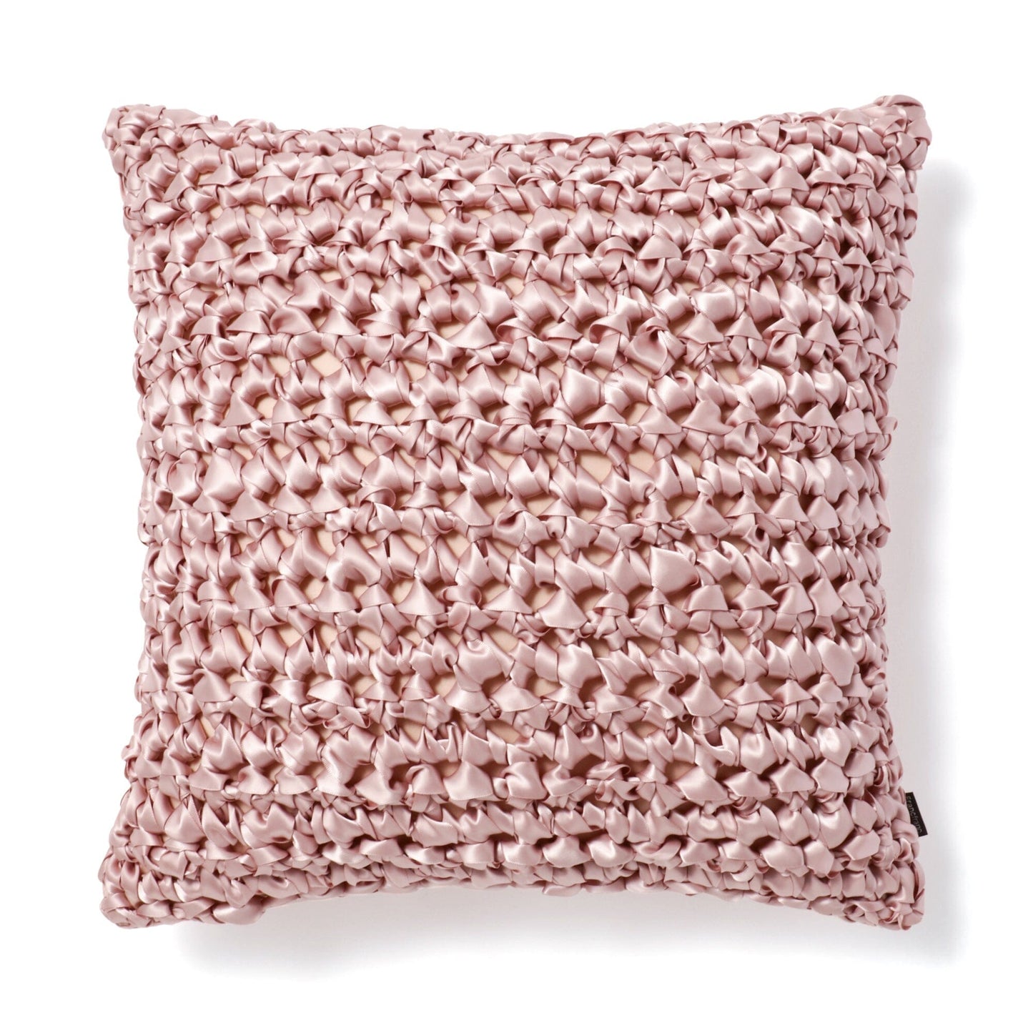 Ribbon Crochet Cushion Cover 450 x 450 Pink