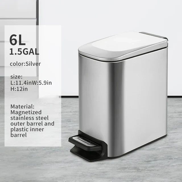 Rectangular Narrow Stainless Steel Foot Step Trash Can Gold Wastebasket Garbage Container Foot Pedal Bin for Bathroom Toilet
