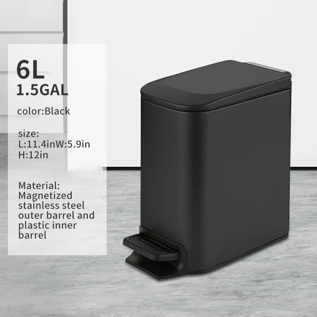 Rectangular Narrow Stainless Steel Foot Step Trash Can Gold Wastebasket Garbage Container Foot Pedal Bin for Bathroom Toilet