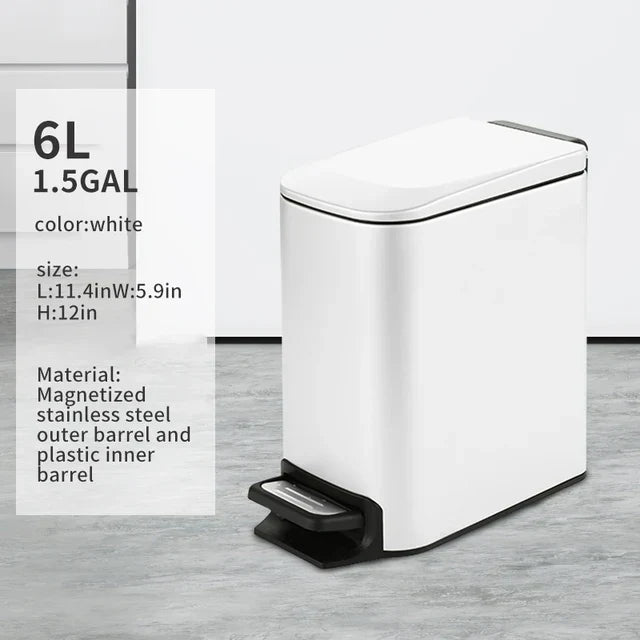 Rectangular Narrow Stainless Steel Foot Step Trash Can Gold Wastebasket Garbage Container Foot Pedal Bin for Bathroom Toilet