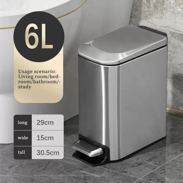 Rectangular Narrow Stainless Steel Foot Step Trash Can Gold Wastebasket Garbage Container Foot Pedal Bin for Bathroom Toilet