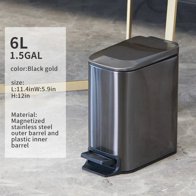 Rectangular Narrow Stainless Steel Foot Step Trash Can Gold Wastebasket Garbage Container Foot Pedal Bin for Bathroom Toilet