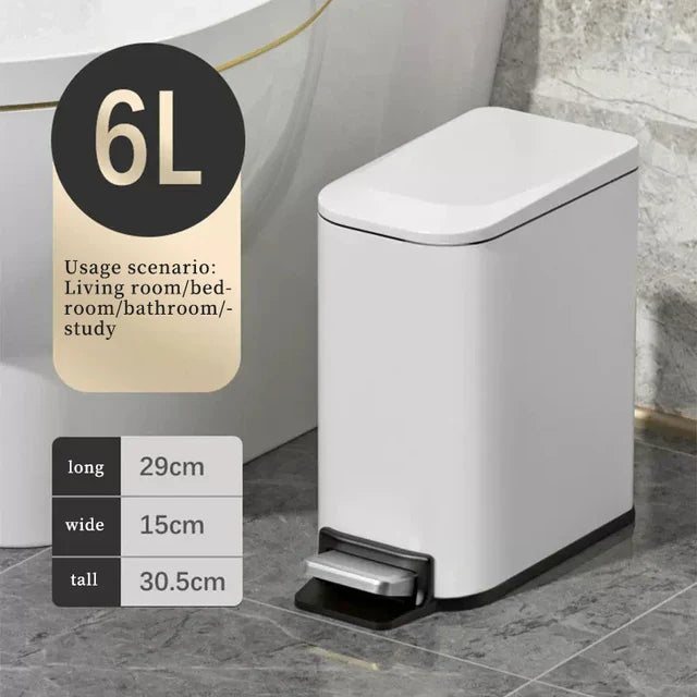 Rectangular Narrow Stainless Steel Foot Step Trash Can Gold Wastebasket Garbage Container Foot Pedal Bin for Bathroom Toilet