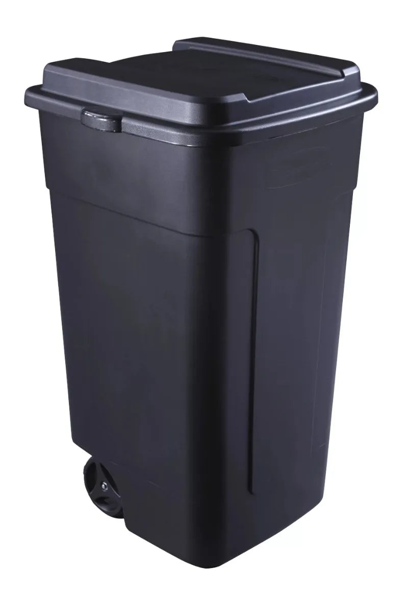 Rubbermaid 50 gal Roughneck Wheeled Plastic Garage Trash Can, Black
