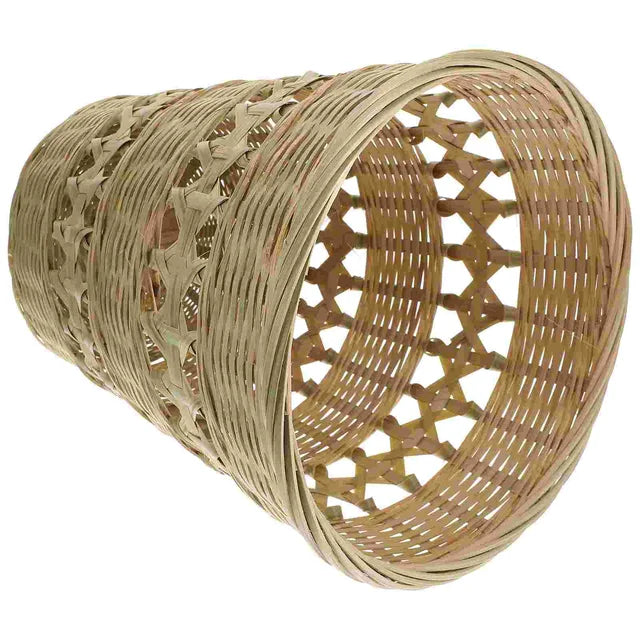 Woven Wastebasket Round Trash Can Wicker Waste Basket Garbage Container Bin for Bathrooms Kitchens Home Offices ( Wood Color )