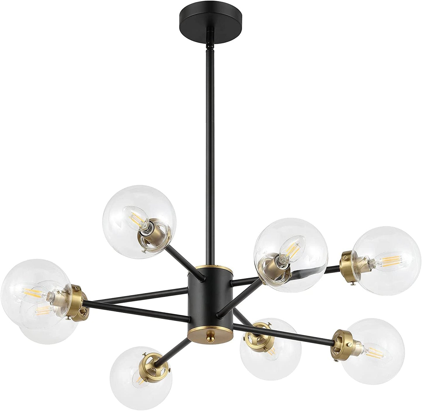 WINGBO 6-Light Modern Chandelier, Sputnik Pedant Light Fixture with Large Opal White Glass Globe Shade for Flat and Slop Ceiling, Height Adjustable for Kitchen Living Room Dining Room Bedroom, Gold