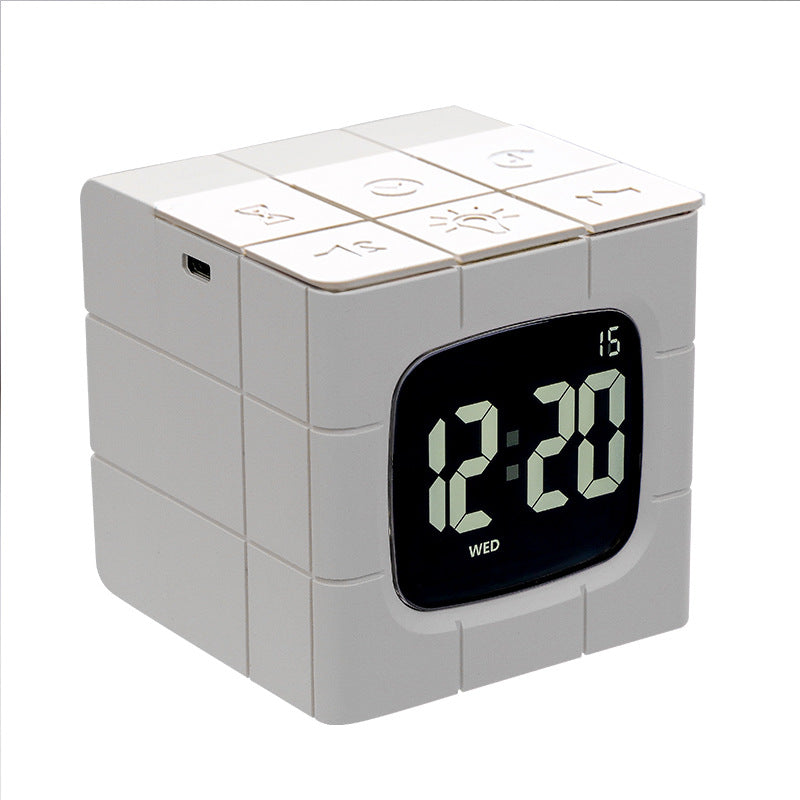 Rubik's Cube Model Alarm Clock - USB Charging, Voice Control, LED Night Light