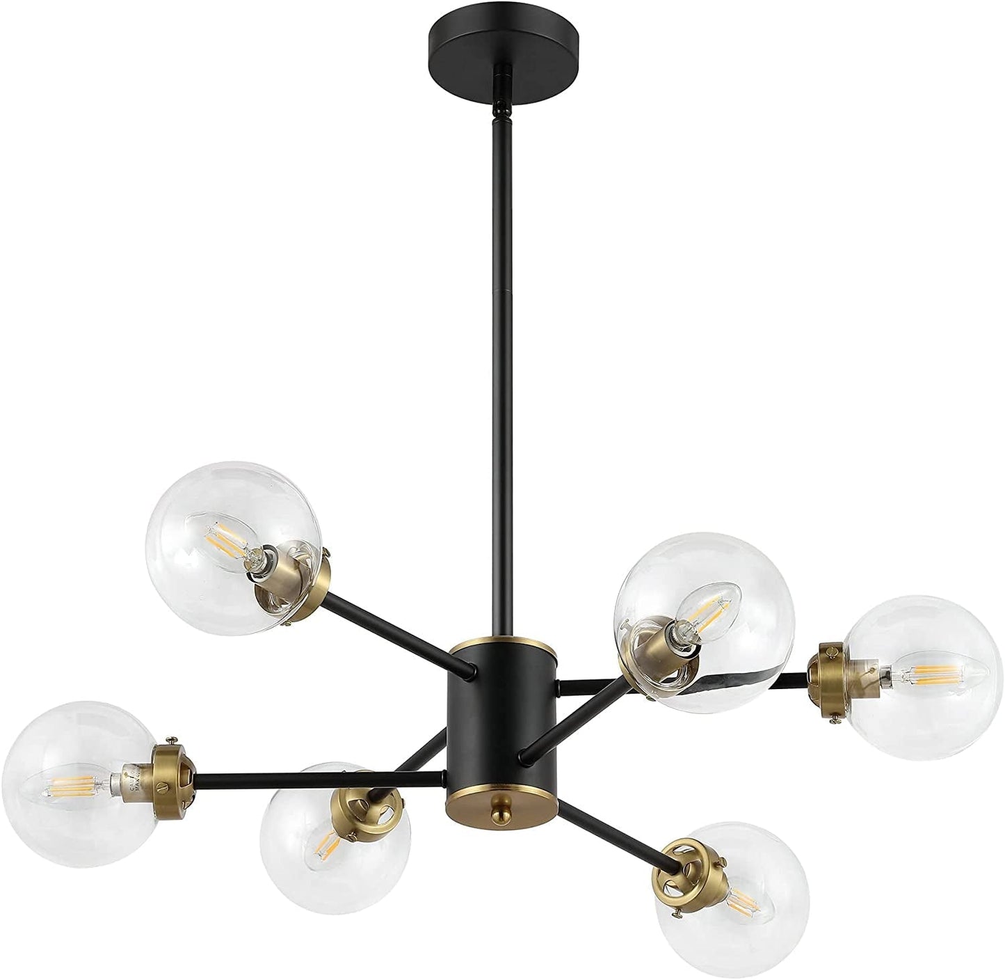 WINGBO 6-Light Modern Chandelier, Sputnik Pedant Light Fixture with Large Opal White Glass Globe Shade for Flat and Slop Ceiling, Height Adjustable for Kitchen Living Room Dining Room Bedroom, Gold