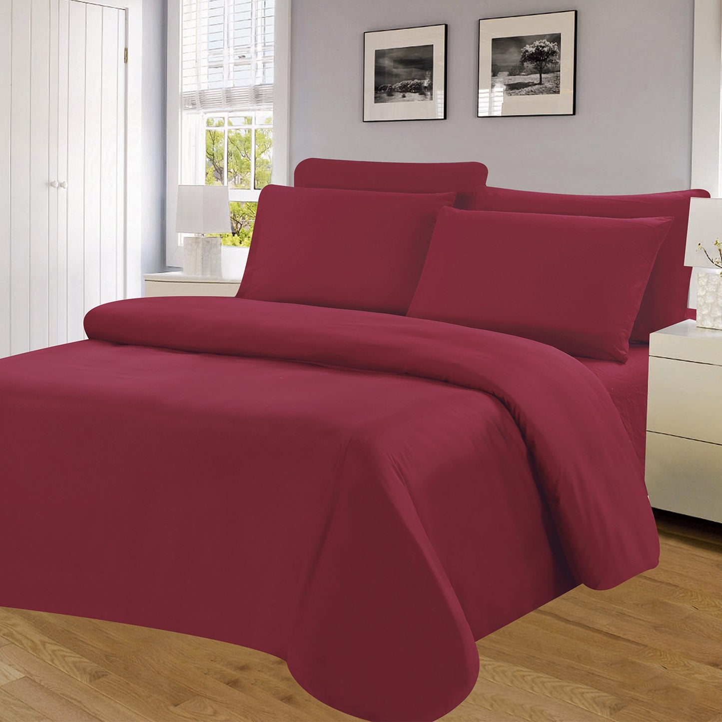 Winston 6 Piece Microfiber Wrinkle Free Sheet Set, Burgundy, Full