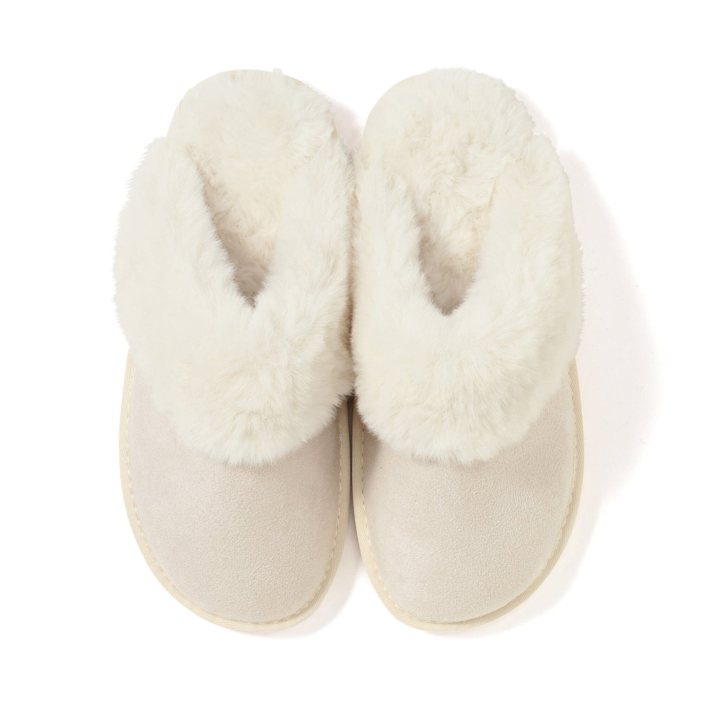 Suede Eco Fur Room Shoes Ivory