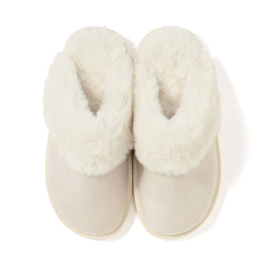 Suede Eco Fur Room Shoes Ivory