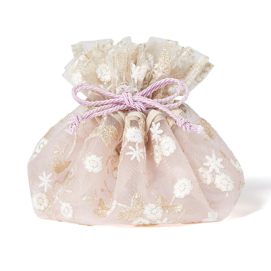 Tulle Drawstring Pouch Pink