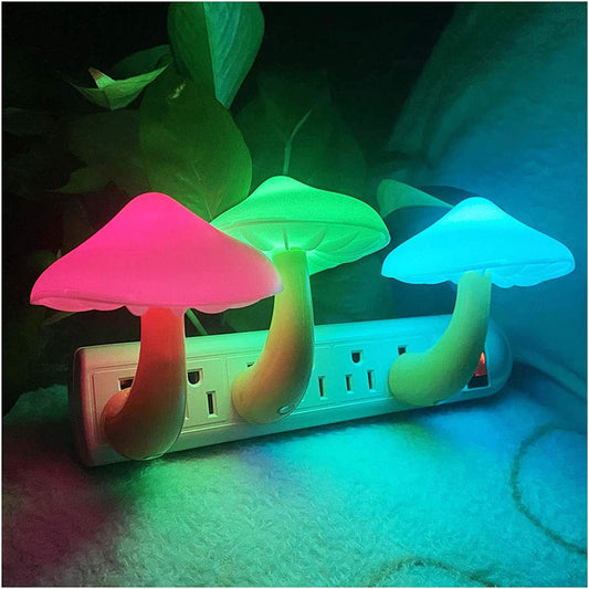 [3 Pack] UTLK Plug-In LED Mushroom Night Light Lamp with Dusk to Dawn Sensor,Plug in LED Bed Cute Mushroom Nightlight Night Lamp Wall Light Baby Night Lights for Kids Children (7-Color)