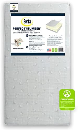 Serta Perfect Slumber Dual Sided Crib and Toddler Mattress - Waterproof - Hypoallergenic - Premium Sustainably Sourced Fiber Core -GREENGUARD Gold Certified (Non-Toxic) -7 Year Warranty - Made in USA