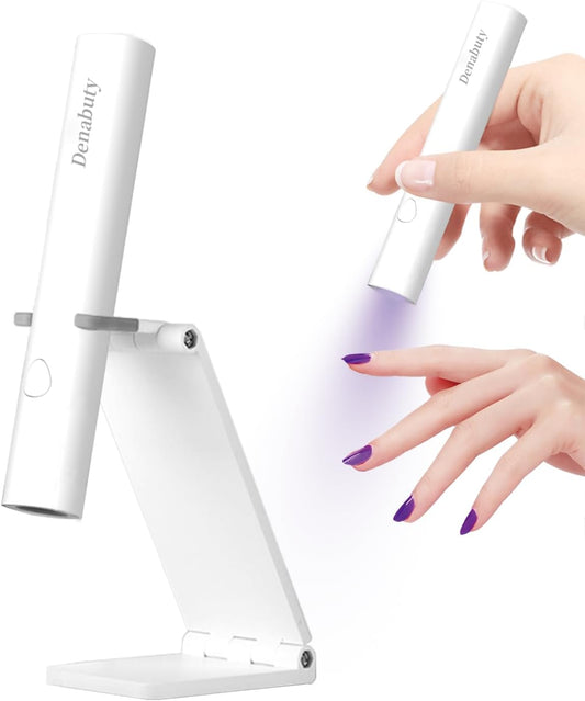 UV Light for Gel Nails, Denabuty Mini U V LED Nail Lamp Handheld with Stand, Portable Nail Dryer Rechargeable USB Cordless, Nail Light with 2 Timers for Fast Drying (White)