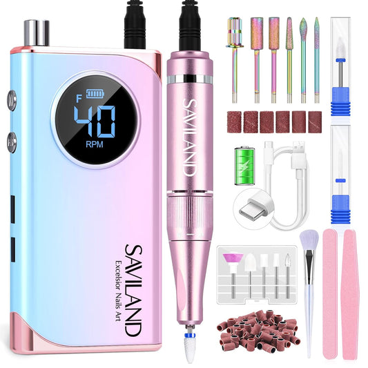 SAVILAND Electric Nail Drill: Portable 40000RPM Nail Filer Electric Manicure Pedicure13 Nail Drill Bits for Acrylic Nails False Nails Gel Nails Dip Nail Artificial Nails Home Salon, Gradient Color