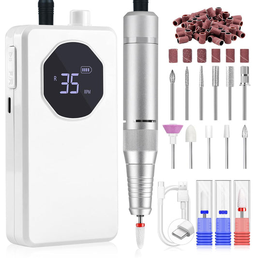 Saviland Portable Electric Nail Drill Kit-35000 RPM Rechargeable Electric Nail Drill with Drill Bits Sanding Bands Polishing Heads for Nail Art Removal Nail Care for Nails Manicure Set Tools And Pedic