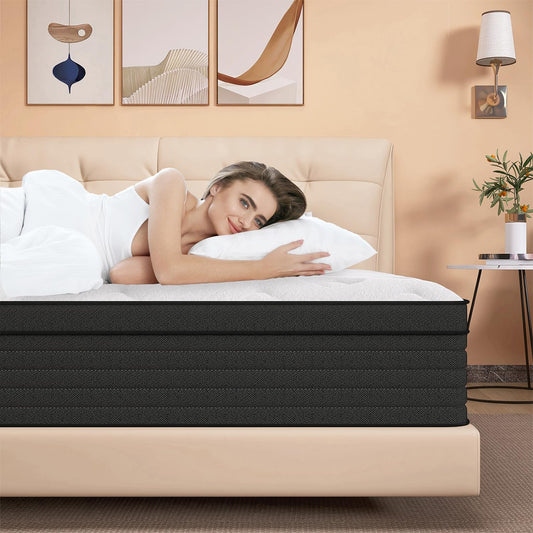 Queen Mattress, 12 Inch Individual Pocket Springs with Gel Memory Foam, Medium Firm Mattresses