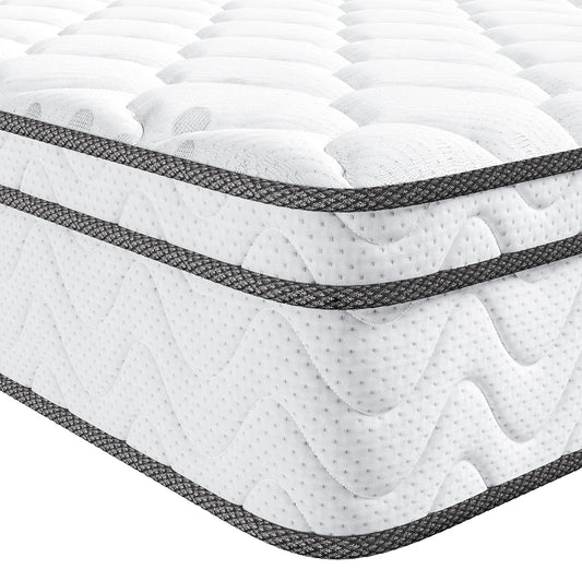 Queen Mattress, 10 Inch Hybrid Mattress with Memory Foam & Pocket Spring, Ergonomic