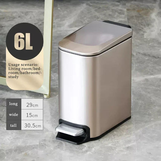 Rectangular Narrow Stainless Steel Foot Step Trash Can Gold Wastebasket Garbage Container Foot Pedal Bin for Bathroom Toilet