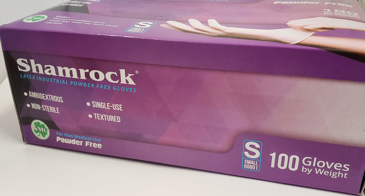 Shamrock Latex Industrial Powder Free Textured Gloves - 10 boxes Size SMALL