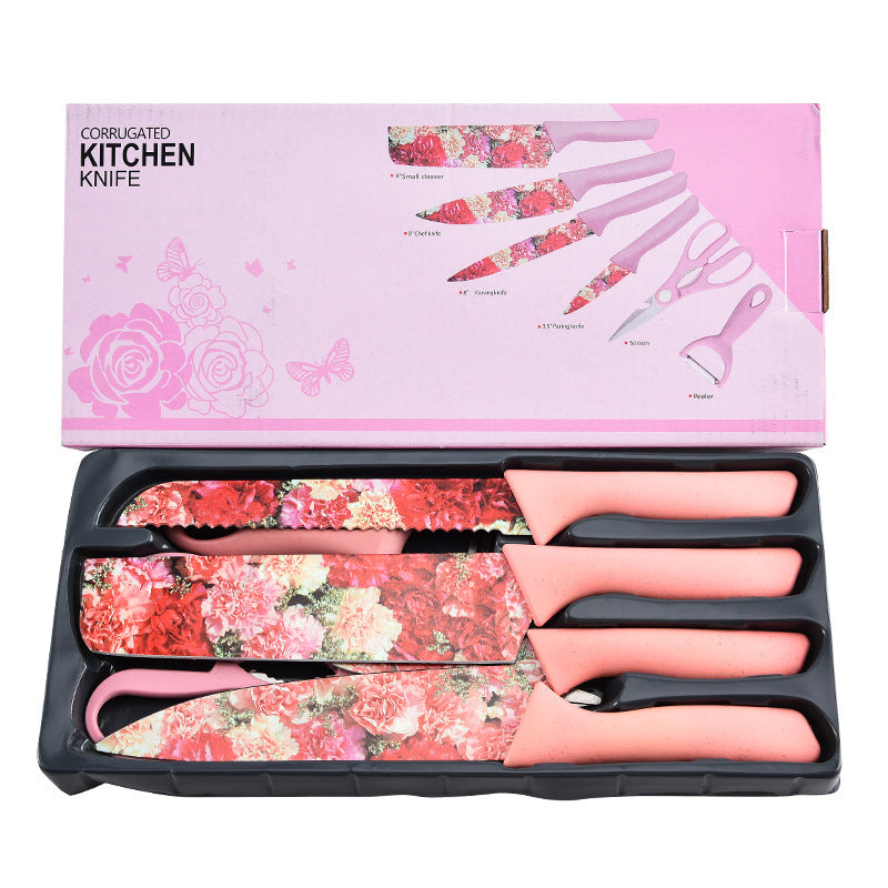 Stainless Steel Knife Six-piece Printed Knife Body