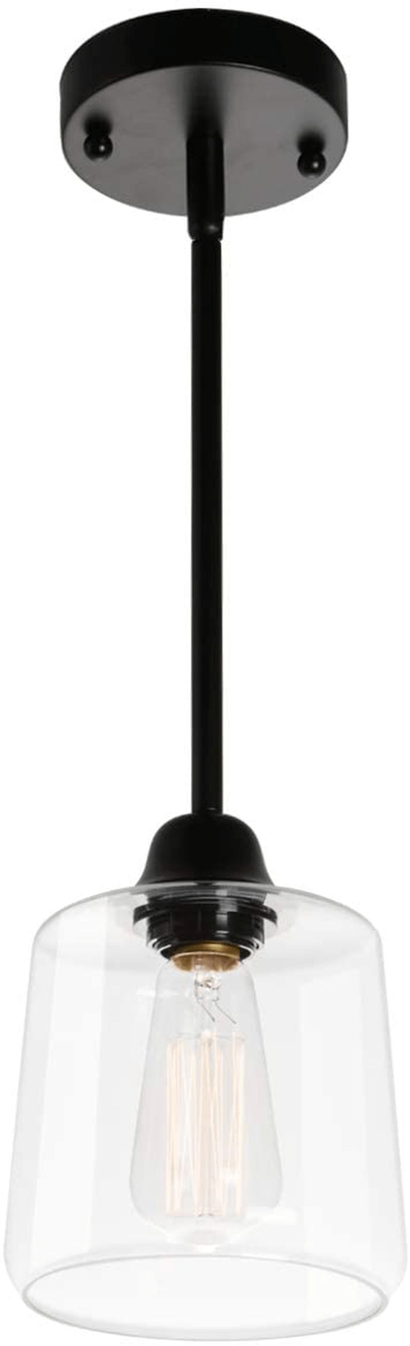 VILUXY Vintage Glass Pendant Light, Single Hanging Pendant Lighting, Black with Clear Glass Shade Classic for Farmhouse, Entryway, Dining Room, Kitchen Island, Foyer