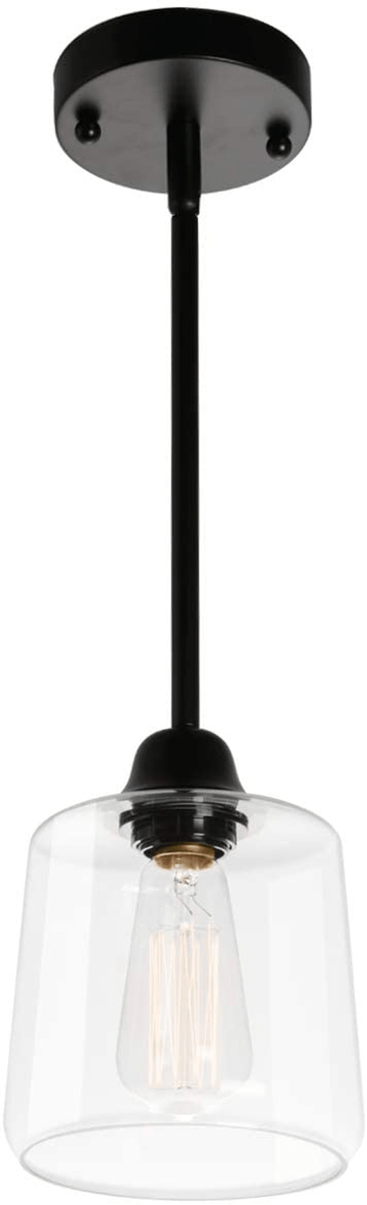 VILUXY Vintage Glass Pendant Light, Single Hanging Pendant Lighting, Black with Clear Glass Shade Classic for Farmhouse, Entryway, Dining Room, Kitchen Island, Foyer
